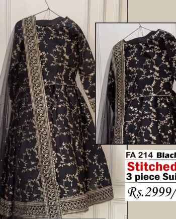 STITCHED 3 piece DRESS LS -  214 Black