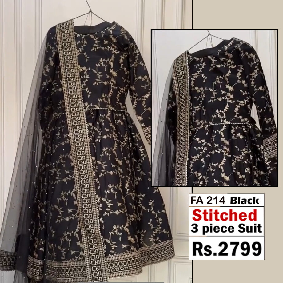 STITCHED 3 piece DRESS LS -  214 Black