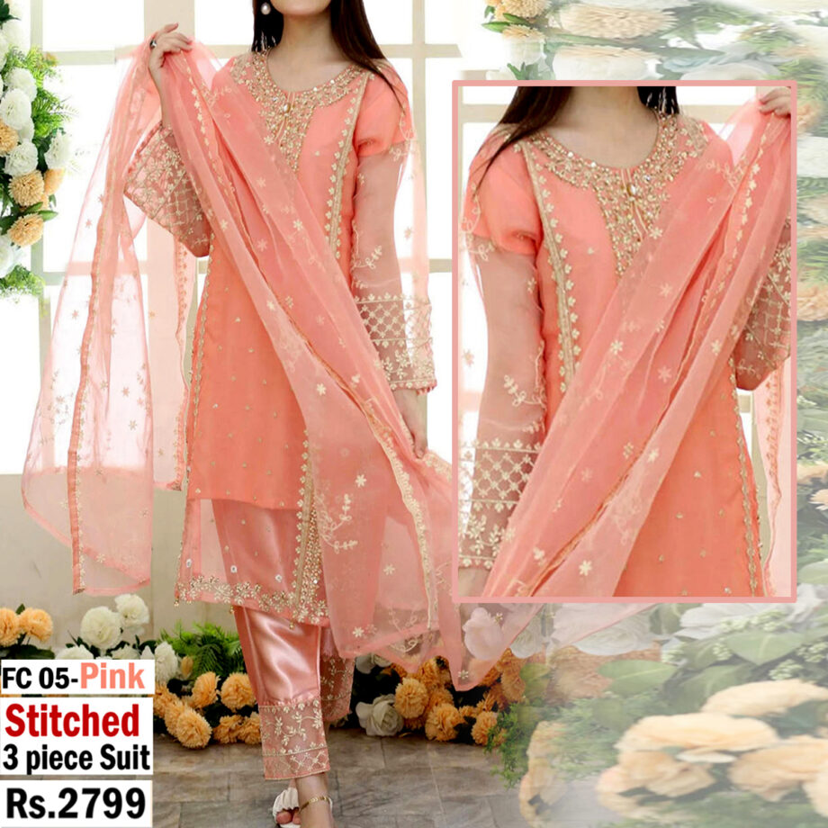 STITCHED 3 piece DRESS LS - 05 Pink